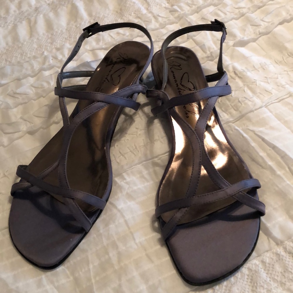 Cute grey satin sandals.